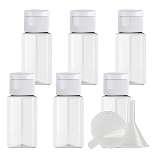 ZEOABSY 6 Stück Leer 10ml Transparent PET Kunststoff Flasche mit Weiß Klappdeckel, Flache Schulter Tragbare Flasche für Kosmetische Flüssigkeiten Öl Reisen (KANN Nicht QUETSCHEN) von ZEOABSY