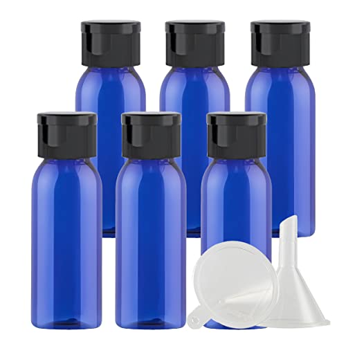 ZEOABSY 6 Stück Leer 30ml Blau PET Kunststoff Flasche mit Schwarz Klappdeckel, Runden Tragbare Flasche für Kosmetische Flüssigkeiten Öl Reisen von ZEOABSY