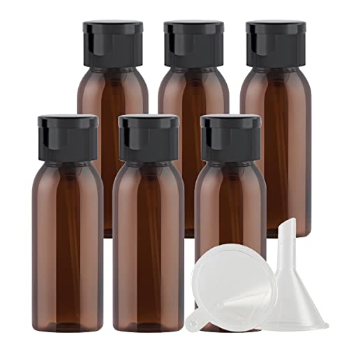 ZEOABSY 6 Stück Leer 30ml Braun PET Kunststoff Flasche mit Schwarz Klappdeckel, Runden Tragbare Flasche für Kosmetische Flüssigkeiten Öl Reisen von ZEOABSY