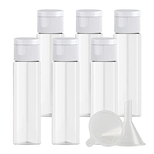 ZEOABSY 6 Stück Leer 30ml Transparent PET Kunststoff Flasche mit Weiß Klappdeckel, Flache Schulter Tragbare Flasche für Kosmetische Flüssigkeiten Öl Reisen von ZEOABSY