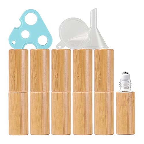 ZEOABSY 6 Stück Leere 5 ml klarglas Roller Flaschen mit Bambusschale, Natur Bambus Roll-On Glasflaschen mit Edelstahl-Roller, 1 x Trichter, 1 x Öffner für Ätherische Essential Oil, Aromatherapie ZEOABSY 6 Stück Leere 5 ml klarglas Roller Flaschen mit Bambusschale, Natur Bambus Roll-On Glasflaschen mit Edelstahl-Roller, 1 x Trichter, 1 x Öffner für Ätherische Essential Oil, Aromatherapie von ZEOABSY