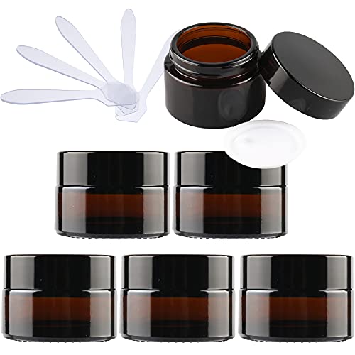 ZEOABSY 6 Stück Leere Brown Glas Cremedose 30ml mit Deckel, Braunglas Schraubdeckel Glas-Tiegel Schraubdose Glas-Dose Salbentiegel Kosmetik-Dose für Gels Cremes + 6X Spatel von ZEOABSY