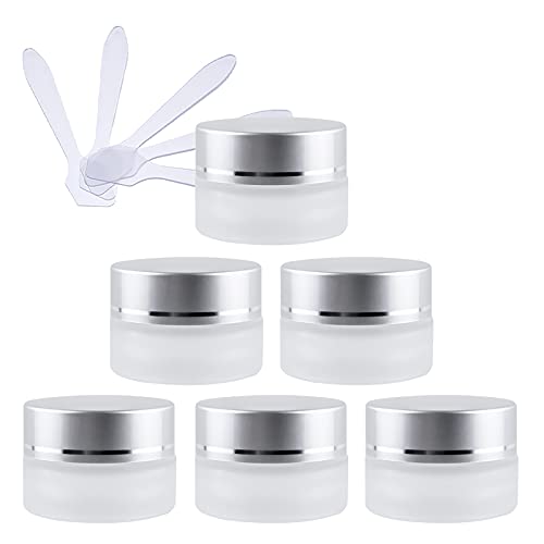 ZEOABSY 6 Stück Leere Matt Transparent Glas Cremedose 5ml mit Matt Silber Deckel, Klarglas Schraubdeckel Glas-Tiegel Schraubdose Glas-Dose Salbentiegel Kosmetik Dose für Gels Cremes + 6X Spatel ZEOABSY 6 Stück Leere Matt Transparent Glas Cremedose 5ml mit Matt Silber Deckel, Klarglas Schraubdeckel Glas-Tiegel Schraubdose Glas-Dose Salbentiegel Kosmetik Dose für Gels Cremes + 6X Spatel von ZEOABSY