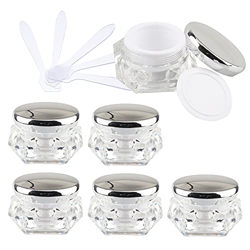 ZEOABSY 6 Stück Transparent Acryl Diamant-Form 15 ml Kunststoff Leerdose mit Silber Schraubverschluss, 15 ml Cremedose Tiegel Reise Döschen, für Nailart Lippenbalsam Lotion, Creme von ZEOABSY