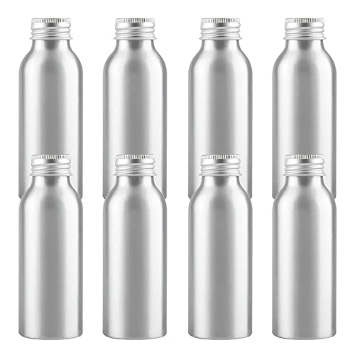 ZEOABSY 8 Stück 100 ml Leere Rund Silber Aluminium Flasche mit Aluminium Schraubdeckel Silber, 100ml Schraubflaschen aus Aluminium zum befüllen für Kosmetik Essenzen Öle Badezimmer Hotel Reisen von ZEOABSY