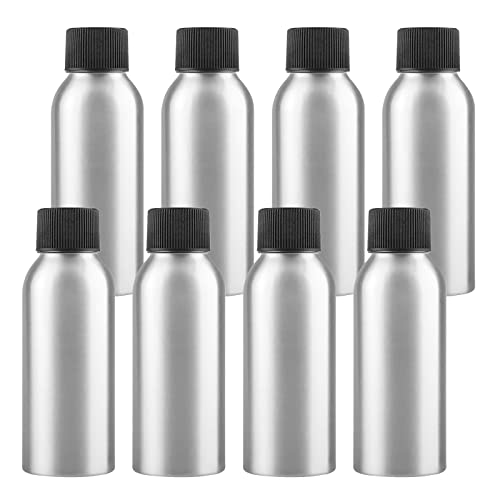 ZEOABSY 8 Stück 100 ml Leere Rund Silber Aluminium Flasche mit Kunststoff Schraubdeckel Schwarz, 100ml Schraubflaschen aus Aluminium zum befüllen für Kosmetik Essenzen Öle Parfum Pulver Reisen von ZEOABSY