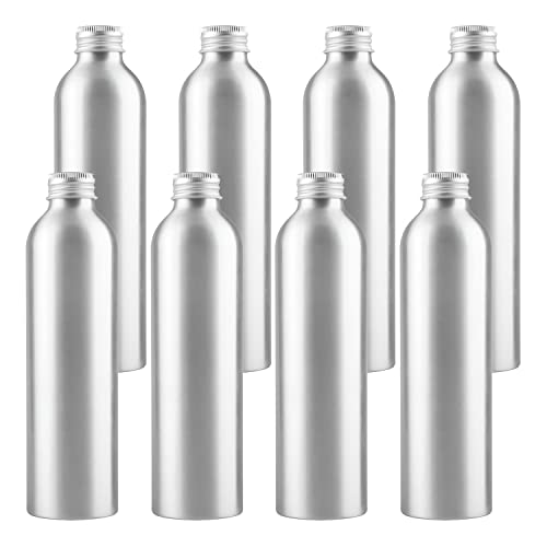 ZEOABSY 8 Stück 250 ml Leere Rund Silber Aluminium Flasche mit Aluminium Schraubdeckel Silber, 250ml Schraubflaschen aus Aluminium zum befüllen für Kosmetik Essenzen Öle Badezimmer Hotel Reisen von ZEOABSY