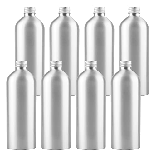 ZEOABSY 8 Stück 500 ml Leere Rund Silber Aluminium Flasche mit Aluminium Schraubdeckel Silber, 500ml Schraubflaschen aus Aluminium zum befüllen für Kosmetik Essenzen Öle Badezimmer Hotel Reisen von ZEOABSY