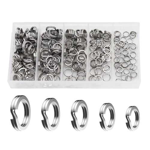 ZEPFJHE 200 Stücke 5 Größe Angeln Spaltringe 9mm 8mm 7mm 6mm 5mm Angelhaken Köder Ringe Stecker Edelstahl Doppelringe Clip von ZEPFJHE