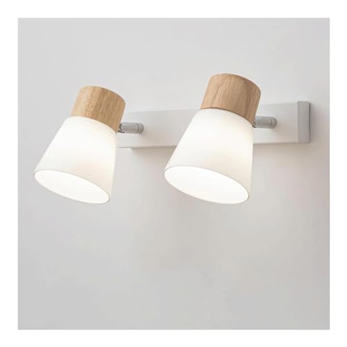 Wandlampe Japanischer Stil Holzstil Schlafzimmer Nachttisch Wandleuchten - Nordische Kreative Doppelköpfige Glas Arbeitszimmer Wandlampe, Einfache Holzkunst Badezimmerspiegel Wandleuchten, Flur von ZERAPH