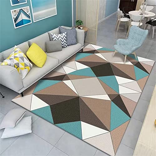 Wasserdichte Teppiche Outdoor-Teppiche für den Garten Leicht zu reinigen Blau-brauner geometrischer Druck Pflegeleichter und rutschfester Schlafzimmerteppich für Erwachsene Nachttischteppich 70X140cm von ZERAPH