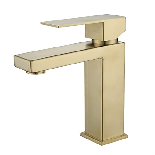 ZERAPH 304 Edelstahl Badezimmer Waschbecken Wasserhahn Gebürstetes Gold Badezimmer Wasserhahn Einloch Moderner Waschtisch Wasserhahn Einhebelmischer (Farbe : Gold) von ZERAPH