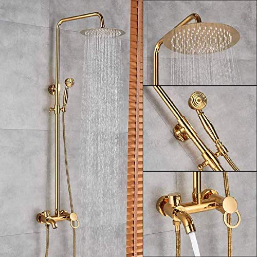 ZERAPH Duschset Duschsystem Golden Duschset Wasserhahn Einhebel 3-Wege 8" Regendusche mit Handbrause Wasserfallauslauf Badewannen-Duschsystem,Golden Faucet A von ZERAPH