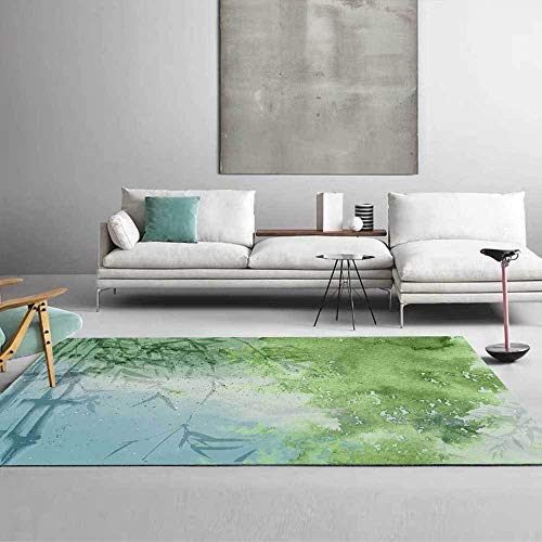 ZERAPH Moderner Teppich mit abstrakten grünen Bambusblättern für Wohnzimmer, Schlafzimmer, Nachttisch, Couchtisch, Sofa, leicht zu reinigen, 160 x 200 m (5 ft3 x 6 ft6) von ZERAPH