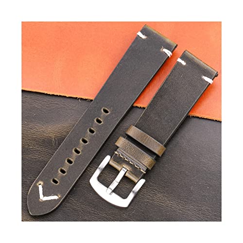 ZERAPH Ölwachs-Uhrenarmband aus echtem Leder, handgefertigtes Rindslederarmband für Damen und Herren, 18 mm, 20 mm, 22 mm, 24 mm, Schnellverschluss, Vintage-Gürtelzubehör (Bandfarbe: grüne Silberne ZERAPH Ölwachs-Uhrenarmband aus echtem Leder, handgefertigtes Rindslederarmband für Damen und Herren, 18 mm, 20 mm, 22 mm, 24 mm, Schnellverschluss, Vintage-Gürtelzubehör (Bandfarbe: grüne Silberne von ZERAPH