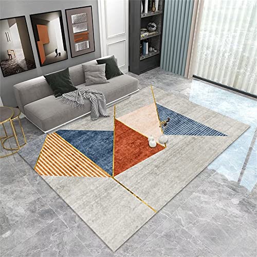 ZERAPH Teppich Schlafzimmerdekor Männer Pflegeleichter Stil Grau Blau Geometrisches Muster Weicher und Bequemer Waschbarer Teppich Für Wohnzimmer Jungenteppich 70X140cm von ZERAPH