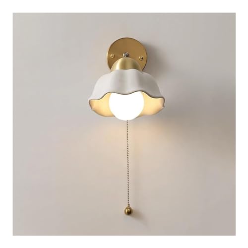 ZERAPH Wandlampe, Moderne goldene Wandleuchten aus der Mitte des Jahrhunderts – weiße Keramik-Wandlampe mit Zugkette, Wandleuchte für Schlafzimmer, Wohnzimmer, Flur, B (B) von ZERAPH