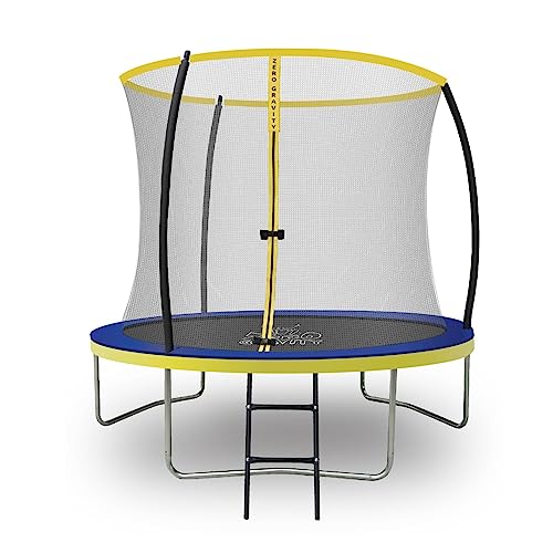 Zero Gravity Outdoor Trampolin Ø 183, 244, 305, 366, 427cm - TÜV-geprüfte Gartentrampoline inkl. Leiter - Sturmsicher in 5 Minuten - Aufbauvideo (244cm / 8ft / Blue-Yellow) von ZERO GRAVITY