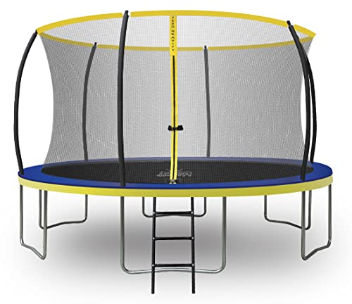 Zero Gravity Outdoor Trampolin Ø 183, 244, 305, 366, 427cm - TÜV-geprüfte Gartentrampoline inkl. Leiter - Sturmsicher in 5 Minuten - Aufbauvideo (427cm / 14ft / Blue-Yellow) von ZERO GRAVITY