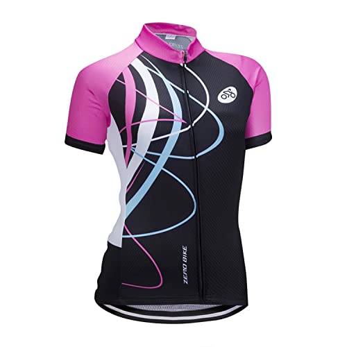 Damen Atmungsaktiv Schnelltrocknend Fahrradtrikot, Outdoor Kurzarm Radsport-Shirt, 0026, S von ZEROBIKE