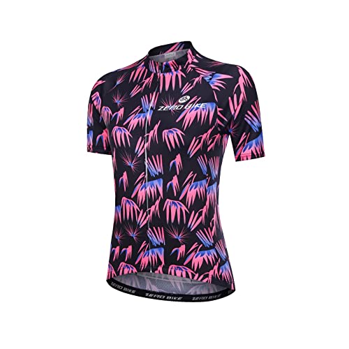 Damen Atmungsaktiv Schnelltrocknend Fahrradtrikot, Outdoor Kurzarm Radsport-Shirt (0006, L) von ZEROBIKE