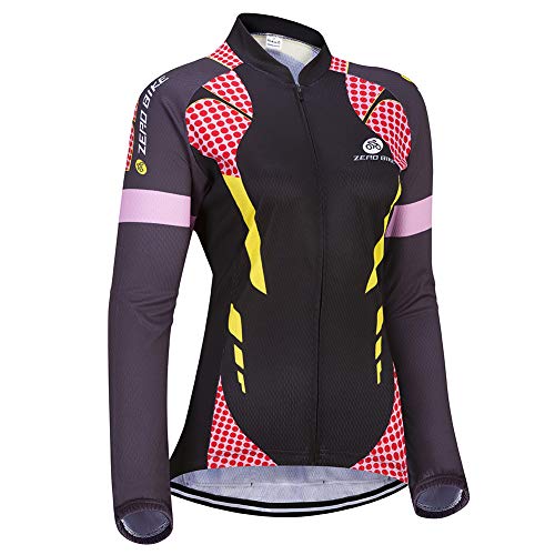 Damen Atmungsaktiv Schnelltrocknend Fahrradtrikot, Outdoor Lange Ärmel Radsport-Shirt (0029, XL) von ZEROBIKE