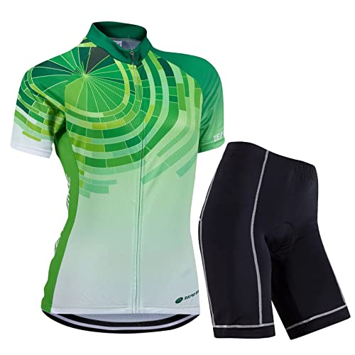 Damen Atmungsaktiv Schnelltrocknend Fahrradtrikot Set, Outdoor Kurzarm Radsport-Shirt + 3D Gel Gepolsterte Kurze Hose Fahrradhose (Grüne Zitrone, L) Damen Atmungsaktiv Schnelltrocknend Fahrradtrikot Set, Outdoor Kurzarm Radsport-Shirt + 3D Gel Gepolsterte Kurze Hose Fahrradhose (Grüne Zitrone, L) von ZEROBIKE