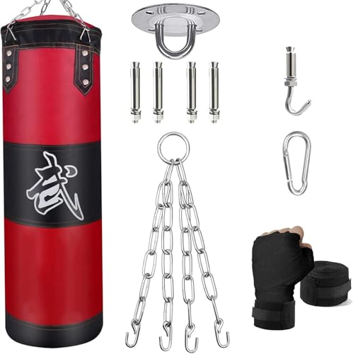 ZERUIDM Boxsack Set Heavy Duty Punchingsäcke UNGEFÜLLT, Hängende Boxing Bag für Erwachsene Kinder, Punching Bag mit Boxbandagen Deckenhaken Kette, für Kickboxen Kampfsport Muay Thai MMA ZERUIDM Boxsack Set Heavy Duty Punchingsäcke UNGEFÜLLT, Hängende Boxing Bag für Erwachsene Kinder, Punching Bag mit Boxbandagen Deckenhaken Kette, für Kickboxen Kampfsport Muay Thai MMA von ZERUIDM