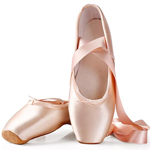 ZESLIV Ballettschuhe für Mädchen Kinder Damen Rosa Satin Spitzenschuhe Rindsledersohle Tanzschuhe Ballettschläppchen Gr.28-43 von ZESLIV