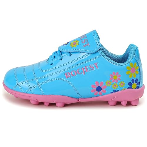 ZESLIV Fussballschuhe Kinder Fußballschuhe für Jungen Mädchen Low Top TF Turnschuhe Outdoor Trainingsschuhe Blaue Sportschuhe von ZESLIV