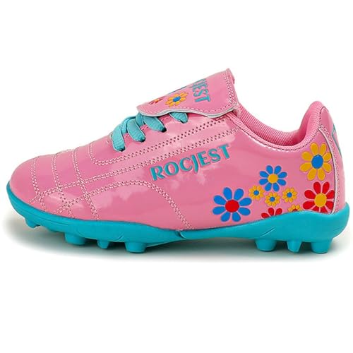 ZESLIV Fussballschuhe Kinder Fußballschuhe für Jungen Mädchen Low Top TF Turnschuhe Outdoor Trainingsschuhe Rosa Sportschuhe von ZESLIV