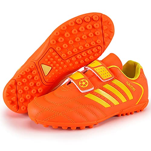 ZESLIV Fussballschuhe Kinder Fußballschuhe für Jungen Mädchen Turnschuhe Outdoor Trainingsschuhe rutschfeste Sportschuhe Klettverschluss Kinderschuhe Orange 35 von ZESLIV