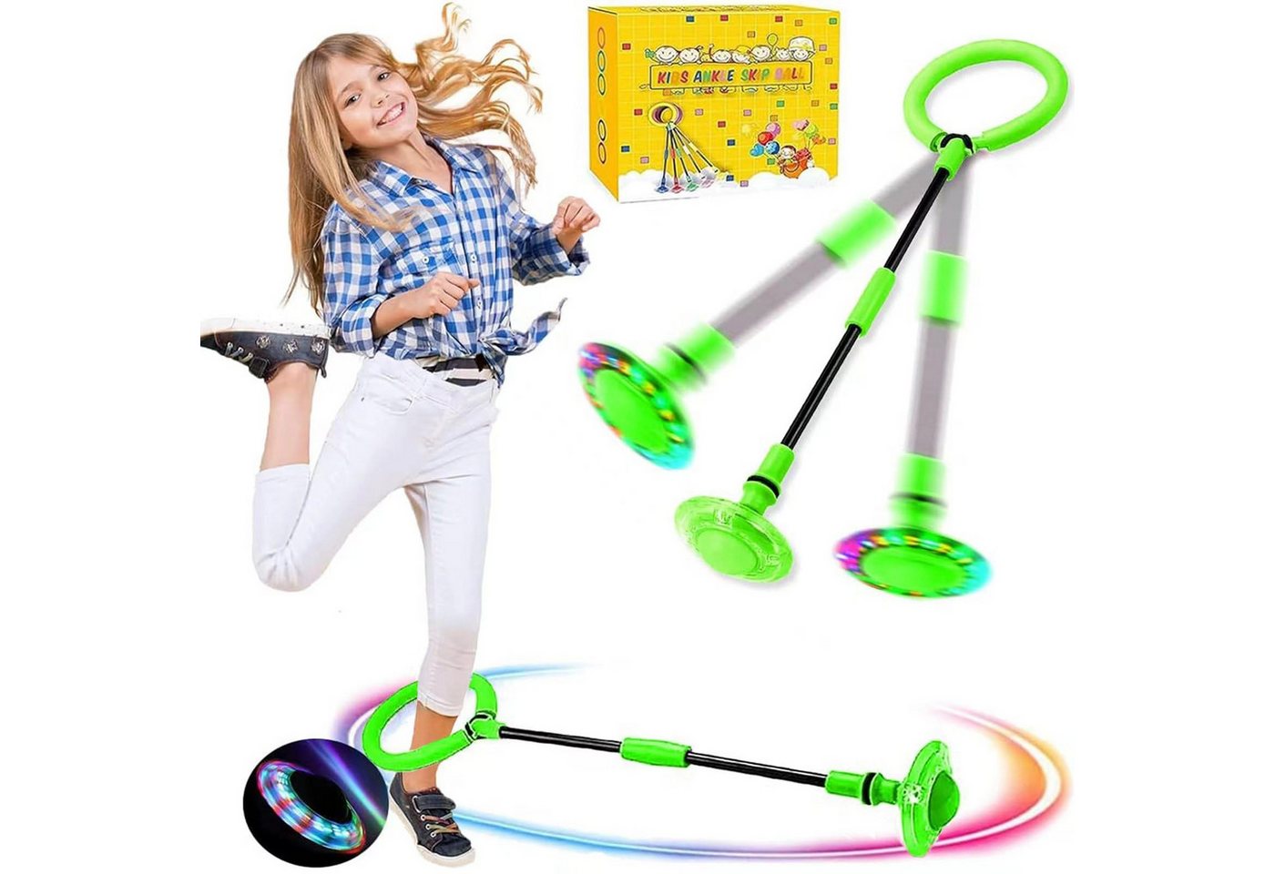 ZEUOPQ Lernspielzeug Swing Wheel mit Lichtrad Kinder Blinkender Springring Faltbar 62cm (Knöchelsprungball für Sport und Spiel drinnen und draußen, Enthält einen Hüpfball mit coolem LED-Lichteffekt, faltbar und tragbar), LED-Lichtshow durch elektromagnetische Induktion, keine Batterie nötig von ZEUOPQ