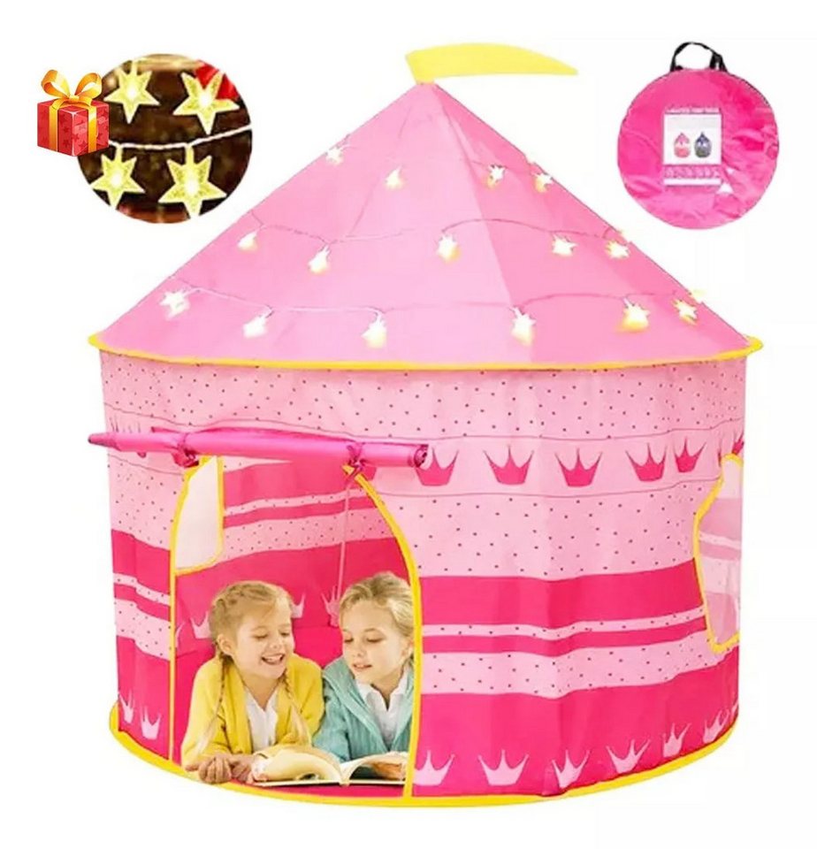 ZEUOPQ Spielzelt Kinderzelt Burg, Spielhaus, Stern und Mond, Jurte (Langlebig und sicher, geruchsneutral und vielseitig einsetzbar, Kinder Indoor Spielzelt in Rosa, inklusive freier Lichterkette) von ZEUOPQ