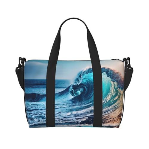 Ocean Sea Wave Handtasche, Umhängetasche, Reisetasche, Einzelschultertasche, Sport- und Fitnesstasche, Wochenendtasche, Übernachtungstasche, Schwarz, Einheitsgröße von ZEXVPVAX