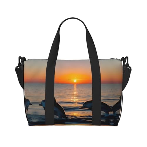 Sunset Dolphins Handtasche, Umhängetasche, Reisetasche, Einzelschultertasche, Sport- und Fitnesstasche, Wochenendtasche, Übernachtungstasche, Schwarz, Einheitsgröße von ZEXVPVAX