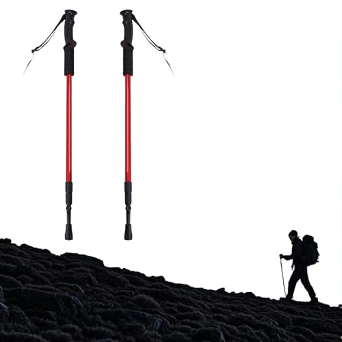 2-teiliges Set mit 3 Teleskop-und Faltbaren Wanderstöcken mit Geradem Griff, Ideal für Trekking in Jedem Gelände(Red) von ZFFOZZ