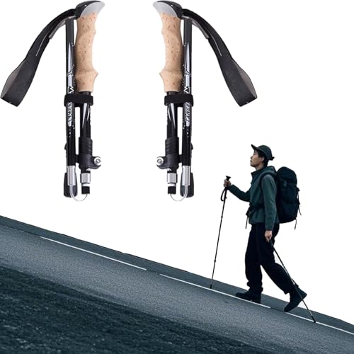 Ultraleichte Outdoor-Wanderstöcke Aus Kohlefaser, Teleskopisch, Faltbar mit Externer Verriegelung, Ideal für Bergsteigen, Trekking und Crosslauf(Black,Long) von ZFFOZZ