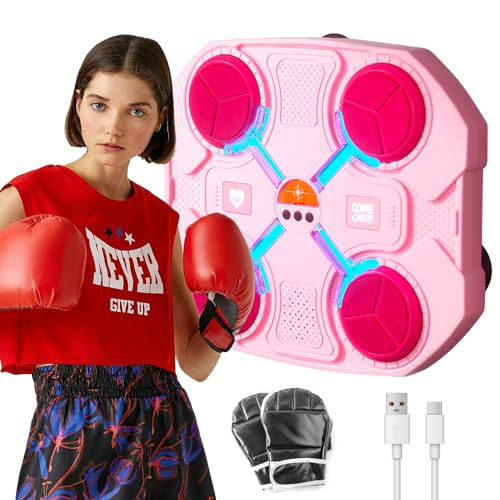 ZFZZC Musik Boxing Machine, Boxen Training Geräte, Musik Boxmaschine Elektronische Boxen LED Wand Boxing Target, Boxen Training Geräte mit Boxhandschuhen für Kinder, Heimtraining（Rosa） von ZFZZC