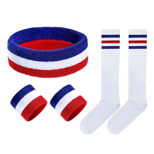 3-Teiliges Stirnband- Und Armband-Set, 1 Paar Socken, Gestreiftes Schweißband, Schweißabsorbierendes Sportarmband, Farbclip-Stirnband, Weiche Elastische Socken, Geeignet Für Sport Und Fitness 3-Teiliges Stirnband- Und Armband-Set, 1 Paar Socken, Gestreiftes Schweißband, Schweißabsorbierendes Sportarmband, Farbclip-Stirnband, Weiche Elastische Socken, Geeignet Für Sport Und Fitness von ZGDEIWGF