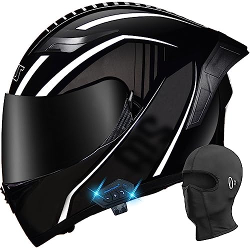 Bluetooth-Integral-Motorradhelm Motorradhelm Integralhelm Mit Doppelvisier Integriertem Lautsprecher Headset-Mikrofon Geeignet Für Motorrad-Chopper DOT/ECE-Geprüft 1,M(54-57CM) von ZGFHTY