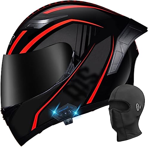 Bluetooth-Integral-Motorradhelm Motorradhelm Integralhelm Mit Doppelvisier Integriertem Lautsprecher Headset-Mikrofon Geeignet Für Motorrad-Chopper DOT/ECE-Geprüft 3,XL(60-61CM) von ZGFHTY