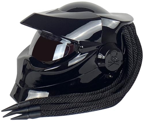 Motorrad-Integralhelm Zöpfe Und Warnleuchten ECE-Zugelassen Integrierter Motorradhelm Für Erwachsene Straßen-Offroad-Mopedrennen Für Männer Und Frauen Matt Black,L von ZGFHTY