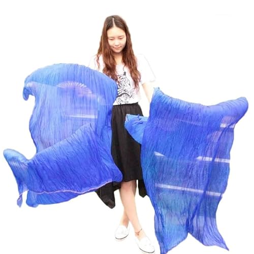 ZHAOSHIXU Bauchtanz Bambus Fächer Damen Qualität Seidenschleier Tanzfächer Paar Bauchtanzfächer weiß(Blue,120cm-1pair) von ZHAOSHIXU