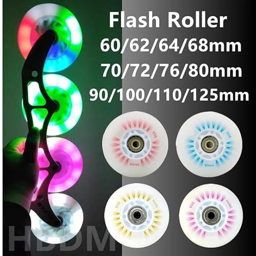 ZHAOSHIXU blinkende Schlittschuhräder Flash Inline Skate Wheels 4pcs LED Roller Wheels 60/62/64/68/70/72/76//80/90/100/110/125mm Speed Skates Accessories(White,60mm) von ZHAOSHIXU