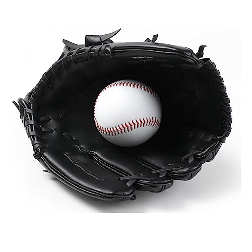 Baseball Handschuhe 10,5/11,5/12,5 Zoll PVC-Leder-Baseballhandschuh, Outdoor-Sportzubehör, Linke Hand, braun/schwarz/blau, Softball-Schutz, Unisex Baseballhandschuh(Color:Noir,Größe:10.5 Inches) von ZHAOYUQI
