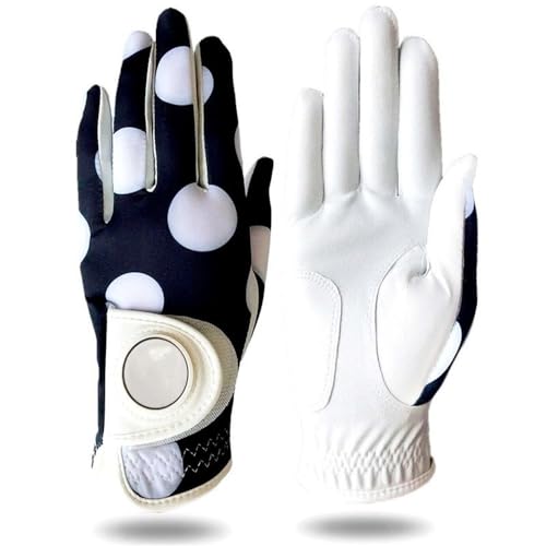 ZHAOYUQI Golfhandschuhe Design Prindierte Premium-Frauen Golfhandschuhe Linke Hand rechts mit Ballmarker Leder Damen S m l XL Golfhandschuhe Damen(Color:5,Größe:Large-Worn on Left Hand) von ZHAOYUQI