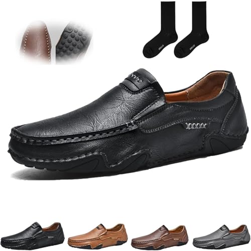 ZHCBAUA Handgefertigte Herren-Mokassins für den Außenbereich, Mokassins für Herren, Leder, flache Schlupfschuhe, breite Zehen, Wanderschuhe, lässig, Business, Arbeitsschuhe (43 EU, schwarz) von ZHCBAUA