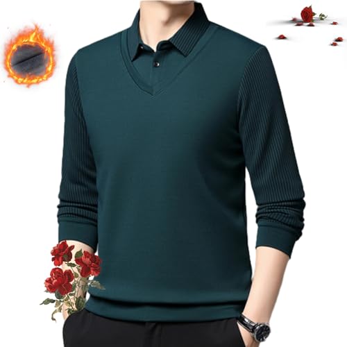 ZHCBAUA Herren Faux Zweiteiliges Revers Langarm Tops Gestreiftes Revers Fake 2-teiliges Strickshirt für Herren Langarm Warm Poloshirts Top von ZHCBAUA