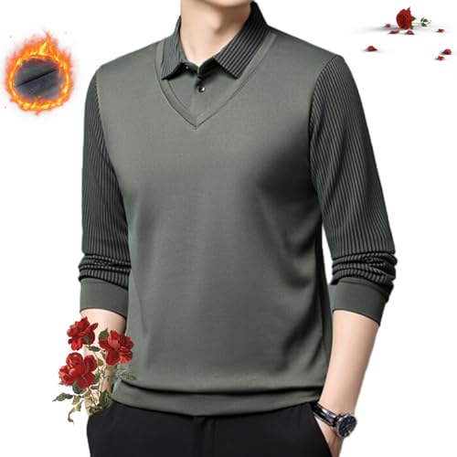 ZHCBAUA Herren Faux Zweiteiliges Revers Langarm Tops Gestreiftes Revers Fake 2-teiliges Strickshirt für Herren Langarm Warm Poloshirts Top von ZHCBAUA